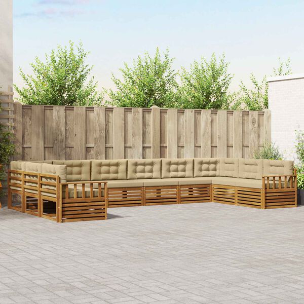 vidaXL Sedac&iacute; soupravy 10 pcs Přirozen&aacute; a B&eacute;žov&aacute; Masivn&iacute; ak&aacute;tov&eacute; dřevo