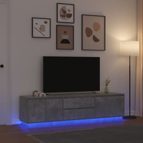 vidaXL TV skř&iacute;ňka s LED osvětlen&iacute;m betonově &scaron;ed&aacute; 193,5x41x50 cm