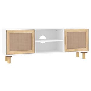 vidaXL TV stolek b&iacute;l&aacute; 105x30x40 cm masivn&iacute; borovice a př&iacute;rodn&iacute; ratan