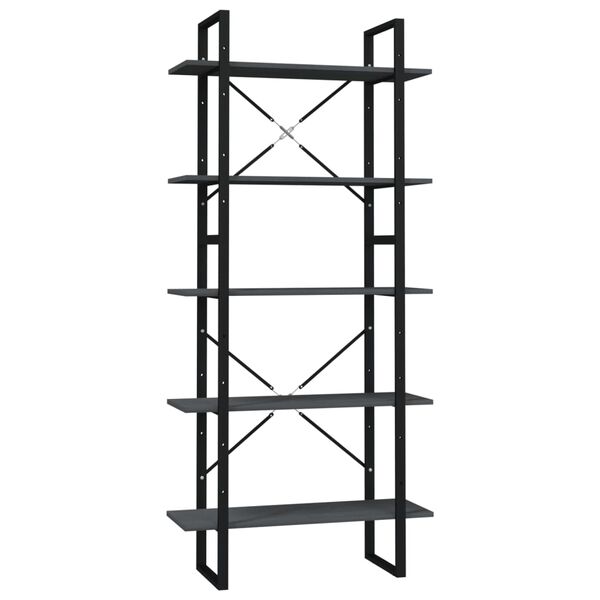 vidaXL Knihovna s 5 policemi šedá 80 x 30 x 175 cm borové dřevo