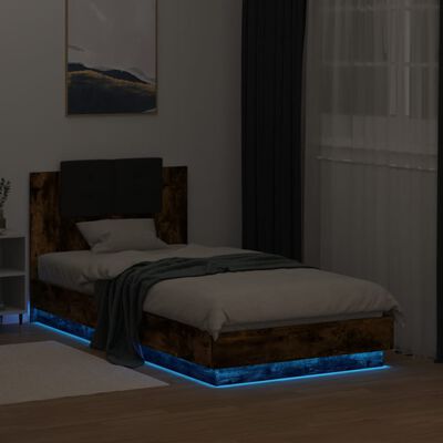 vidaXL Rám postele s čelem a LED osvětlením kouřový dub 75 x 190 cm