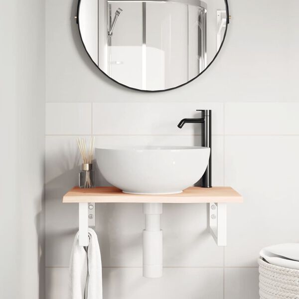 vidaXL Deska pod umyvadlo n&aacute;stěnn&aacute; ocel a masivn&iacute; dubov&eacute; dřevo