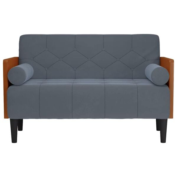 vidaXL Pohovka Loveseat s podhlavn&iacute;kem, tmavě &scaron;ed&aacute;, 110 cm, samet