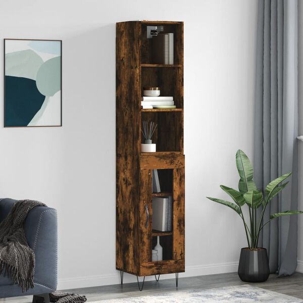 vidaXL Skř&iacute;ň highboard kouřov&yacute; dub 34,5 x 34 x 180 cm kompozitn&iacute; dřevo