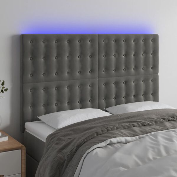 vidaXL Čelo postele s LED tmavě &scaron;ed&eacute; 144x5x118/128 cm samet