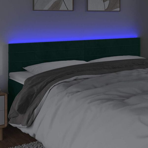 vidaXL Čelo postele s LED tmavě zelen&eacute; 200x5x78/88 cm samet