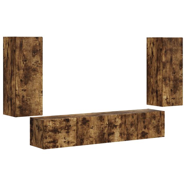 vidaXL Sada televizn&iacute;ho n&aacute;stěnn&eacute;ho kabinetu N&aacute;stěnn&yacute; 4 pcs Kouřov&yacute; dub