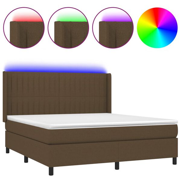 vidaXL Box spring postel s matrac&iacute; a LED tmavě hněd&aacute; 160x200 cm textil