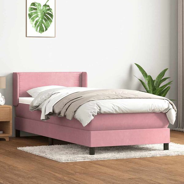 vidaXL Box spring postel s matrac&iacute; růžov&yacute; 90x220 cm samet