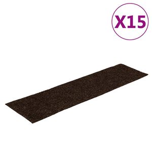 vidaXL Schodov&eacute; rohože samolepic&iacute; 15 ks 76 x 20 cm hněd&eacute; obd&eacute;ln&iacute;kov&eacute;