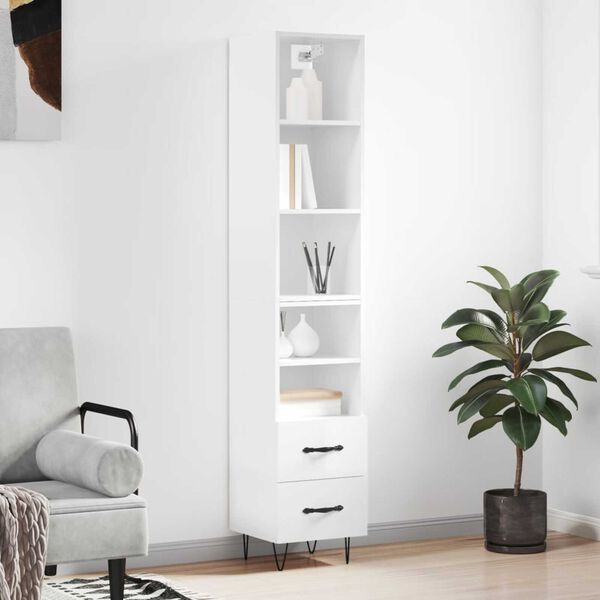 vidaXL Skř&iacute;ň highboard b&iacute;l&aacute; s vysok&yacute;m leskem 34,5x34x180 cm kompozit