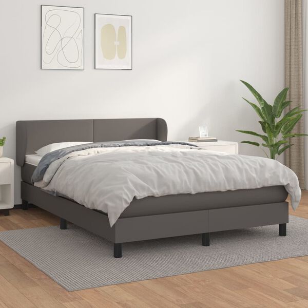 vidaXL Box spring postel s matrac&iacute; &scaron;ed&aacute; 140 x 190 cm uměl&aacute; kůže