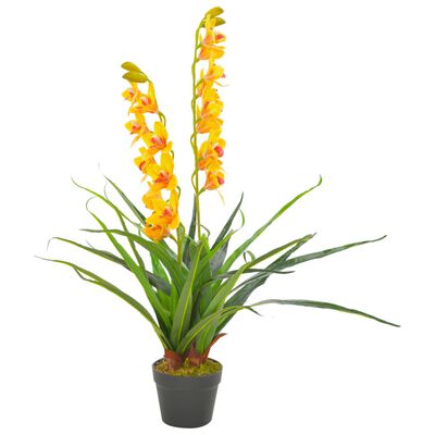vidaXL Umělá rostlina orchidej s květináčem žlutá 90 cm