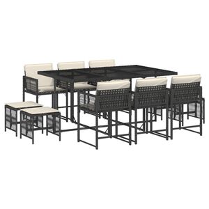 vidaXL 11d&iacute;ln&yacute; zahradn&iacute; j&iacute;deln&iacute; set s podu&scaron;kami čern&yacute; polyratan