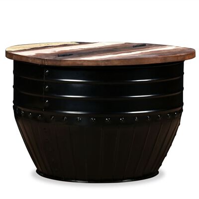 vidaXL Konferenční stolek, masivní recyklované dřevo, černý, tvar sudu