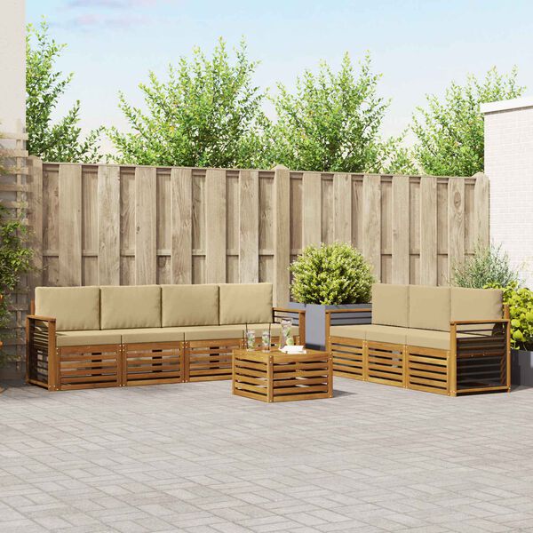 vidaXL Sedac&iacute; soupravy 8 pcs Přirozen&aacute; a B&eacute;žov&aacute; Masivn&iacute; ak&aacute;tov&eacute; dřevo