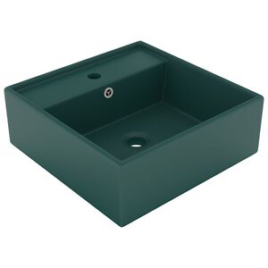 vidaXL Luxusn&iacute; umyvadlo přepad čtvercov&eacute; matn&eacute; tmavě zelen&eacute; 41x41 cm