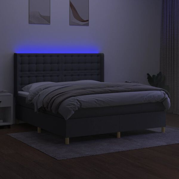 vidaXL Box spring postel s matrac&iacute; a LED tmavě &scaron;ed&aacute; 180x200 cm textil
