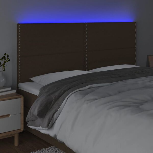 vidaXL Čelo postele s LED tmavě hněd&eacute; 180x5x118/128 cm textil