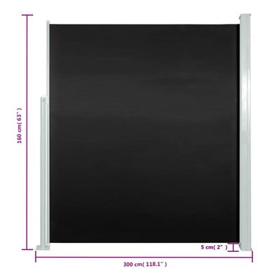 vidaXL Zatahovací boční markýza 160 x 300 cm černá