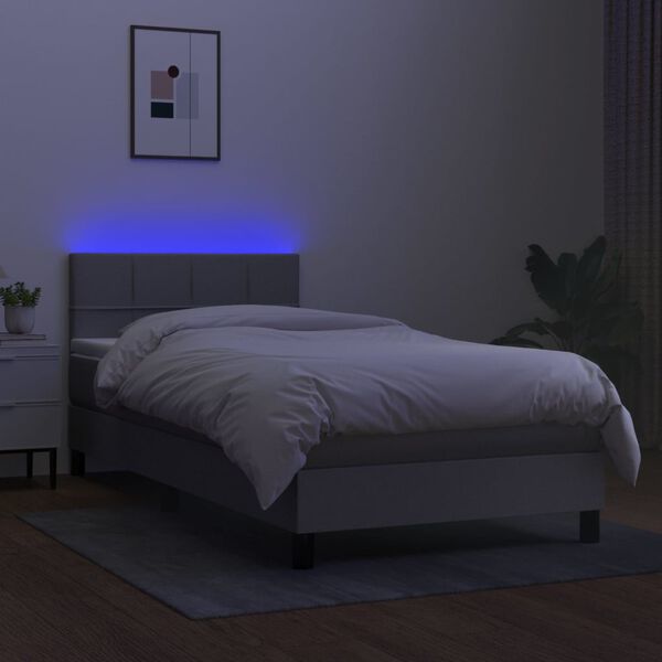 vidaXL Box spring postel s matrac&iacute; a LED světle &scaron;ed&aacute; 90x190 cm textil
