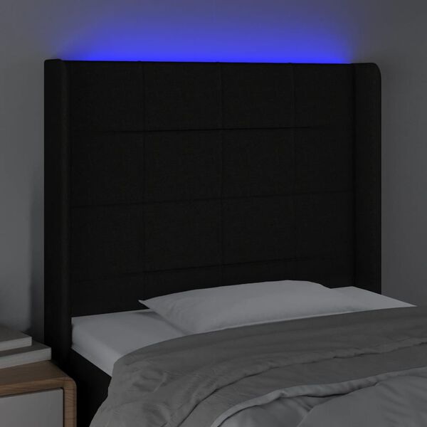 vidaXL Čelo postele s LED čern&eacute; 103 x 16 x 118/128 cm textil