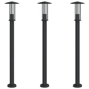 vidaXL Venkovn&iacute; stojac&iacute; lampy 3 ks čern&eacute; 100 cm nerezov&aacute; ocel