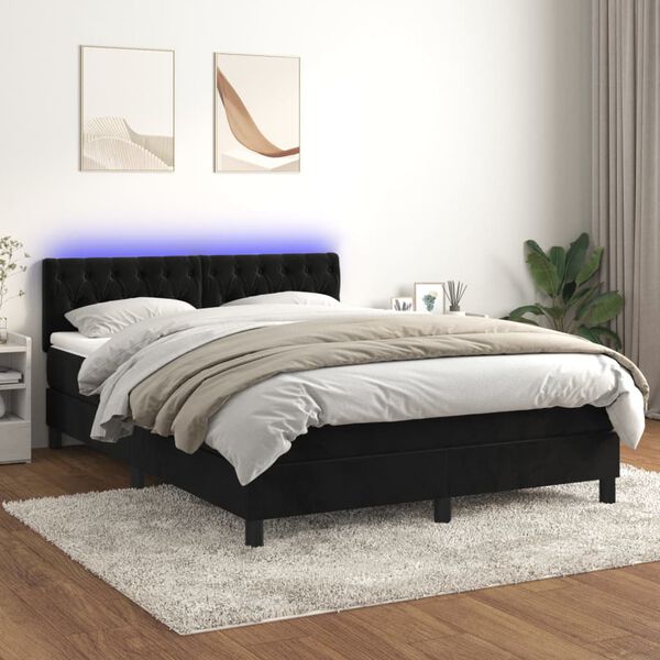 vidaXL Box spring postel s matrac&iacute; a LED čern&aacute; 140x190 cm samet
