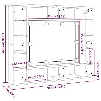 vidaXL LED zrcadlová skříňka černá 91 x 15 x 76,5 cm