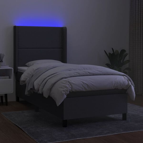 vidaXL Box spring postel s matrac&iacute; a LED tmavě &scaron;ed&aacute; 90x200 cm textil
