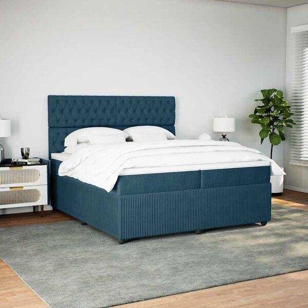 vidaXL Box spring postel s matrac&iacute; tmavě modr&aacute; 200x200 cm samet