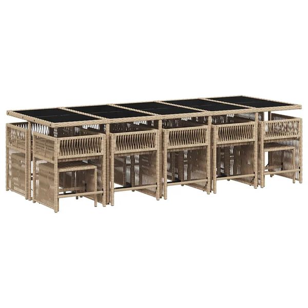 vidaXL 15d&iacute;ln&yacute; zahradn&iacute; j&iacute;deln&iacute; set s podu&scaron;kami mix b&eacute;žov&eacute; polyratan