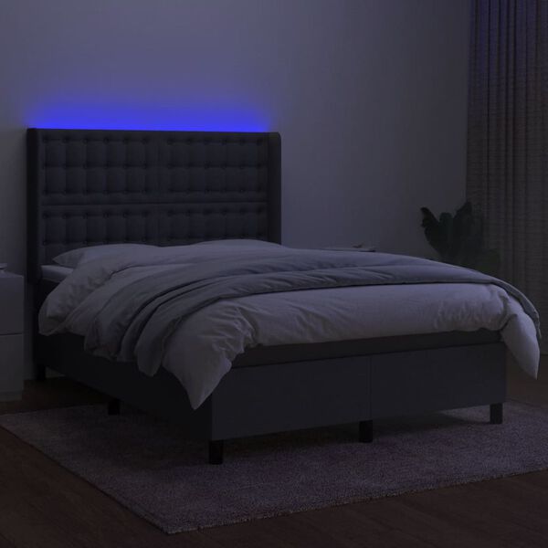 vidaXL Box spring postel s matrac&iacute; a LED tmavě &scaron;ed&aacute; 140x200 cm textil