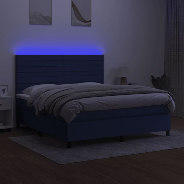 vidaXL Box spring postel s matrac&iacute; a LED modr&aacute; 160x200 cm textil