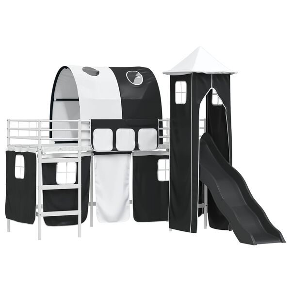 vidaXL Dětsk&yacute; patrov&yacute; postelov&yacute; r&aacute;m B&iacute;l&aacute; a čern&aacute; 99,5 x 190 cm Kov