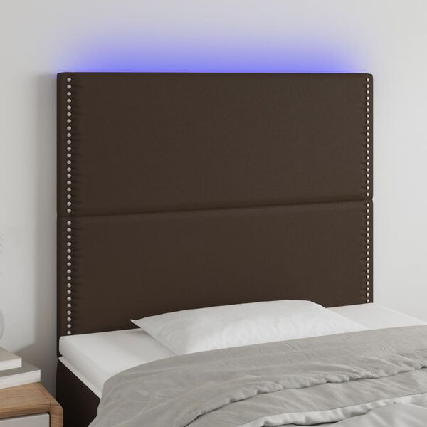 vidaXL Čelo postele s LED hněd&eacute; 80x5x118/128 cm uměl&aacute; kůže