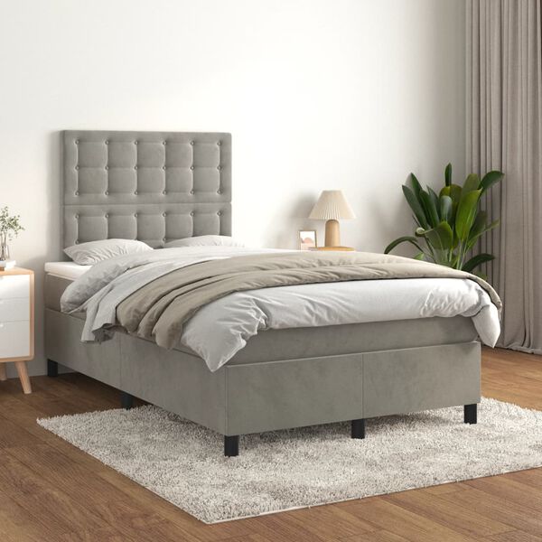 vidaXL Box spring postel s matrac&iacute; světle &scaron;ed&aacute; 120x190 cm samet