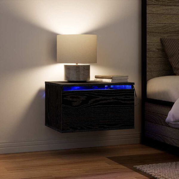 vidaXL N&aacute;stěnn&aacute; nočn&iacute; skř&iacute;ňka se z&aacute;suvkou Čern&yacute; dub 50 x 36 x 30 cm