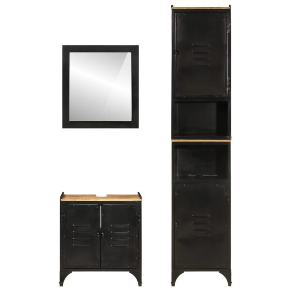 vidaXL 3d&iacute;ln&aacute; koupelnov&aacute; sestava železo a masivn&iacute; mangovn&iacute;kov&eacute; dřevo