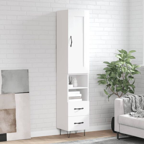 vidaXL Skř&iacute;ň highboard b&iacute;l&aacute; s vysok&yacute;m leskem 34,5x34x180 cm kompozit