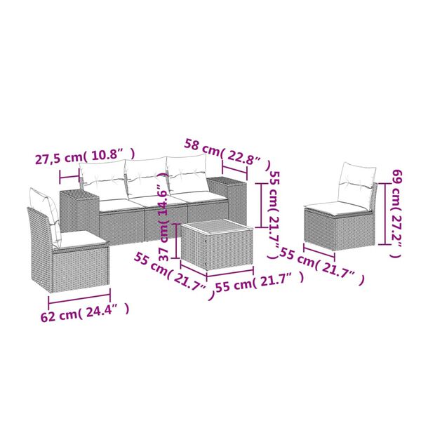 vidaXL 6d&iacute;ln&aacute; zahradn&iacute; sedac&iacute; souprava s podu&scaron;kami čern&aacute; polyratan