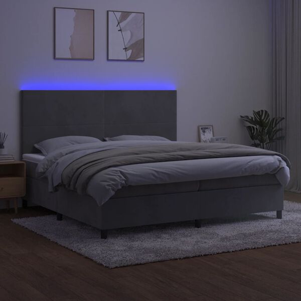 vidaXL Box spring postel s matrac&iacute; a LED světle &scaron;ed&aacute; 200x200 cm samet