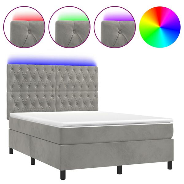 vidaXL Box spring postel s matrac&iacute; a LED světle &scaron;ed&aacute; 140x190 cm samet