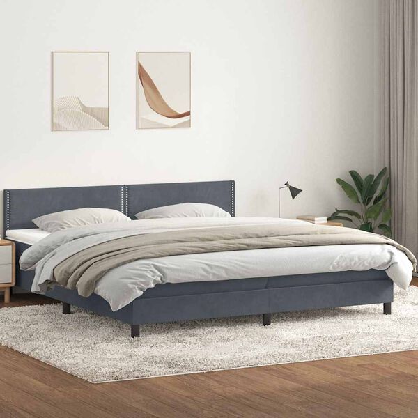 vidaXL Box spring postel s matrac&iacute; tmavě &scaron;ed&aacute; 180x210 cm samet