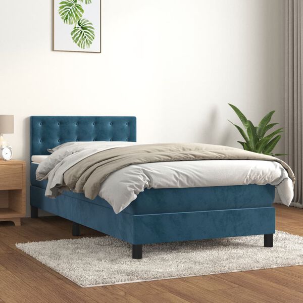 vidaXL Box spring postel s matrac&iacute; tmavě modr&aacute; 100x200 cm samet