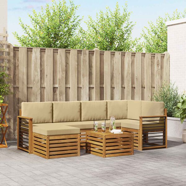 vidaXL Rohov&aacute; sofa sada 7 pcs Přirozen&aacute; a B&eacute;žov&aacute; Masivn&iacute; ak&aacute;tov&eacute; dřevo