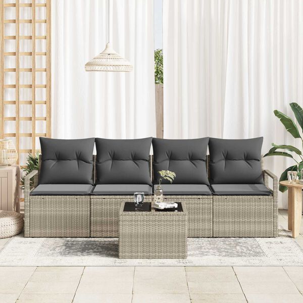 vidaXL Set pohovek 5 pcs Světle &scaron;ed&aacute; a tmavě &scaron;ed&aacute; polyratan