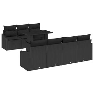 vidaXL Sada zahradn&iacute;ch pohovek s pol&scaron;t&aacute;řem 8 pcs Čern&aacute; polyratan