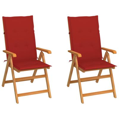 vidaXL Zahradní židle 2 ks s červenými poduškami masivní teak