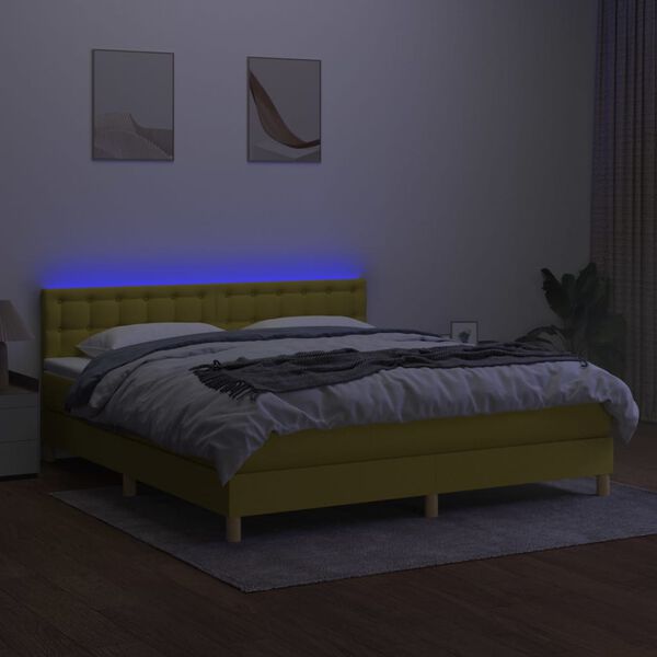 vidaXL Box spring postel s matrac&iacute; a LED zelen&aacute; 160x200 cm textil